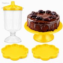Kit Decoração Mesa Festa com Boleira 26cm Baleiro com Tampa e 2 Bandejas Pétala