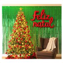 Kit Decoração Natal Cortina Metalizada Balão Estrela Feliz Natal Festa Prata