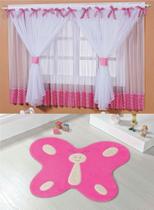 Kit decoração p/ Quarto de Menina = Cortina Sonho + Tapete Pelucia Borboleta Pink - Casa Show Enxovais