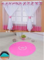 Kit decoração p/ Quarto de Menina = Cortina Sonho + Tapete Pelucia Coroa Real Pink - Casa Show Enxovais
