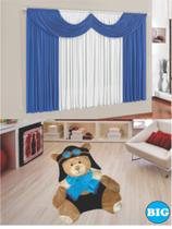 Kit decoração p/ Quarto de Menino = Cortina em Malha Paris + Tapete Pelucia Big Urso Aviador - Azul