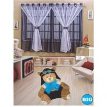 Kit Decoração P/ Quarto De Menino = Cortina Malha Juvenil + Tapete Pelucia Big Aviador - Marinho