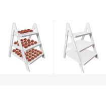 Kit Decoração para Festa Escada Porta Doces Branca, Mesinha Branca e Cake Box