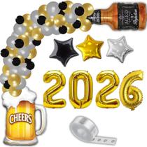 Kit Decoração Réveillon 2026: 50 Balões Bexigas + Balão Grande Caneca Chopp + Balão Garrafa Whisky + 3 Estelas 45cm Kit Decoração Réveillon 2026: 50 Balões Bexigas + Balão Grande Caneca Chopp + Balão Garrafa Whisky + 3 Estelas 45cm