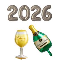Kit Decoração Réveillon 2026 c/ 2 Cortinas Metalizadas 1x2m, 2026 e 2 Balões Taça e Champanhe, Festa, Eventos Kit Decoração Réveillon 2026 c/ 2 Cortinas Metalizadas 1x2m, 2026 e 2 Balões Taça e Champanhe, Festa, Eventos