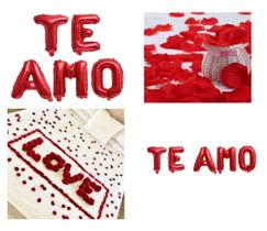 Kit Decoração Romântica 200 Pétalas Rosas Artificiais + 10 Velas + 04 Balões Coração + Te Amo.