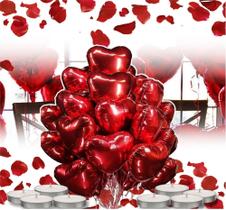 Kit Decoração Romântica 300 Petalas de Rosas + 06 Velas + 06 Balões Coração - Minha Torre Forte