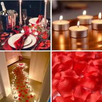 Kit Decoração Romântica 300 Petalas de Rosas Artificiais + 06 Velas Rechaud + 04 Balões de Coração.