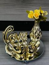 Kit Decoração Sala Dourado Vaso Flores Bandeja Vidro Passarinho Mesa - Ateliê Criativa