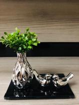 Kit Decoração Sala Vaso Cerâmica Bandeja Vidro Enfeite Mesa