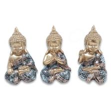 Kit Decoração Trio de Budas Tibetanos Proteção Budista 10 cm Kit Decoração Trio de Budas Tibetanos Proteção Budista 10 cm
