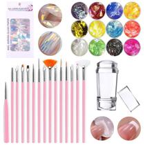 Kit Decoração Unhas Nail Art Pincéis Manicure Carimbo Duplo