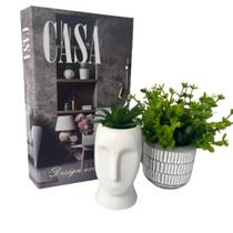 Kit decoração vaso de cimento + vaso escultura + livro Casa - Dünne It