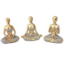 Kit Decoração Yoga Dourada Meditação Em Resina meditando posição enfeite rezando