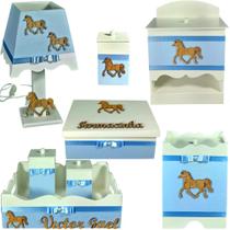 Kit decorado de bebê Mdf 8 peças Cavalo Azul bb Kit decorado de bebê Mdf 8 peças Cavalo Azul bb