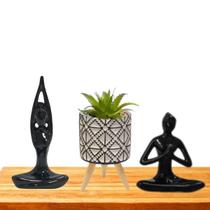 Kit decorativo 3 peças preto cerâmica vasinho - Fenima