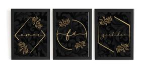 Kit Decorativo 3 Quadros Para Sala Amor Fé Gratidão Kit Decorativo 3 Quadros Para Sala Amor Fé Gratidão