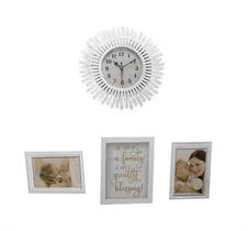 Kit decorativo 4 pcs 1 relogio 25cm 2 porta retrato 1 quadro