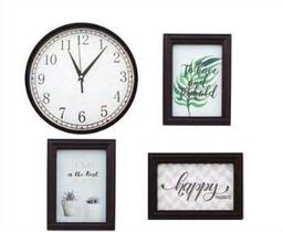 Kit decorativo 4 pcs 1 relogio 25cm e 3 porta retratos