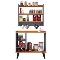Kit Decorativo Aparador Buffet Maria Pés Palito Armário Suspenso Amélia Prateleiras Organizadoras - Cinza/Cinamomo - RPM Móveis