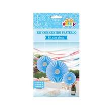 Kit Decorativo Azul com Centro Prateado 3 Unidades