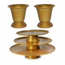 Kit Decorativo Bailarinas E Vasos Em Alumínio 5 Peças Dourado