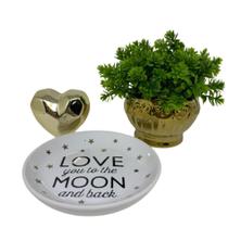 Kit decorativo coração 3d, pratinho lua porta biju e vaso