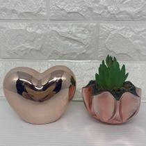 Kit decorativo coração e vaso rose gold