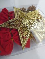 Kit Decorativo de Natal 24 Un Estrela Laços Pinhas Caixas