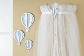 Kit Decorativo Dossel com Mosquiteiro Balão Azul MDF Menino Kit Decorativo Dossel com Mosquiteiro Balão Azul MDF Menino