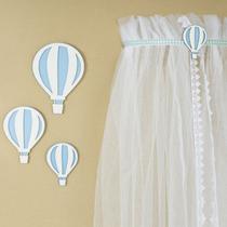 Kit Decorativo Dossel com Mosquiteiro Balão Azul Perolas MDF