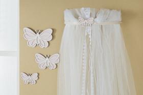 Kit Decorativo Dossel com Mosquiteiro Borboleta Perolas Rosa