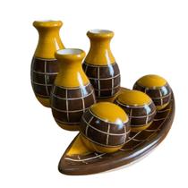 Kit Decorativo em Cerâmica Trio de Vasos Enfeite de Sala Centro de Mesa - Moringa - LGP