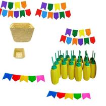 Kit decorativo festa junina bandeirinhas cestinho copo milho