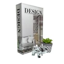 Kit decorativo livro Design + vaso cinza + elefante prata