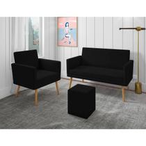 Kit Decorativo Namoradeira E Poltrona E Puff Cubo Preto