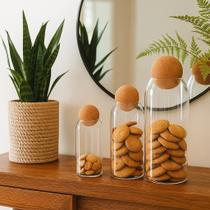 Kit Decorativo Pote de Vidro Redondo para Mantimentos c/ Tampa Bola de Cortiça 500/ 1000 e 1300ml Kit Decorativo Pote de Vidro Redondo para Mantimentos c/ Tampa Bola de Cortiça 500/ 1000 e 1300ml