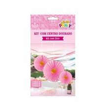 Kit Decorativo Rosa com Centro Dourado 3 Unidades - 1x20Cm/1x30Cm/1x40Cm Kit Decorativo Rosa com Centro Dourado 3 Unidades - 1x20Cm/1x30Cm/1x40Cm
