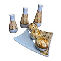 Kit Decorativo Sala Cerâmica Trio de Vasos Prato - Luluzinho