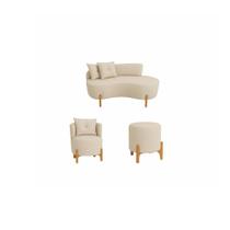 Kit Decorativo Sofá Curvo Orgânico + 01 Puff e Poltrona Luna Boucle Bege - Montanaris Decor Kit Decorativo Sofá Curvo Orgânico + 01 Puff e Poltrona Luna Boucle Bege - Montanaris Decor