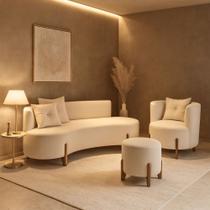 Kit Decorativo Sofá Curvo Orgânico + 01 Puff e Poltrona Luna Boucle Branco - Montanaris Decor