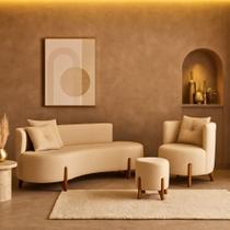 Kit Decorativo Sofá Curvo Orgânico + 01 Puff e Poltrona Luna Boucle Off White - Montanaris Decor