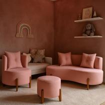 Kit Decorativo Sofá Curvo Orgânico + 01 Puff e Poltrona Luna Boucle Rosa - Montanaris Decor