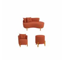 Kit Decorativo Sofá Curvo Orgânico + 01 Puff e Poltrona Luna Boucle Terracota - Montanaris Decor