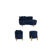 Kit Decorativo Sofá Curvo Orgânico + 01 Puff e Poltrona Luna Veludo Azul Marinho - Montanaris Decor Kit Decorativo Sofá Curvo Orgânico + 01 Puff e Poltrona Luna Veludo Azul Marinho - Montanaris Decor
