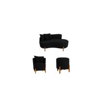 Kit Decorativo Sofá Curvo Orgânico + 01 Puff e Poltrona Luna Veludo Preto - Montanaris Decor