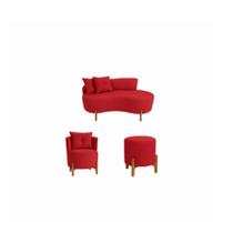 Kit Decorativo Sofá Curvo Orgânico + 01 Puff e Poltrona Luna Veludo Vermelho - Montanaris Decor