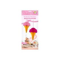 Kit Decorativo Sorvetes Com 2 Unidades 1x20Cm / 1x30Cm Rosa