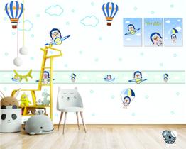 Kit Decorativo Ursinho Aviador - Adesivo Faixa e Quadros