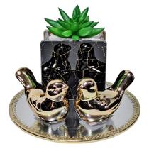 Kit Decorativo Vasinho C/ Suculenta Bandeja Passarinhos Luxo Kit Decorativo Vasinho C/ Suculenta Bandeja Passarinhos Luxo